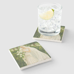 Serenity in Ivory: A Bride in a Garden Reverie Stone Coaster