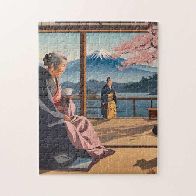 Serenity in Japan: Tea and Mt. Fuji Puzzle (Vertical)