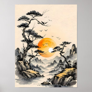Serenity in Nature: Japanese-Style Landscape Art Poster