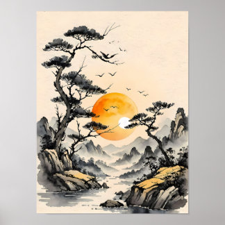 Serenity in Nature: Japanese-Style Landscape Art Poster