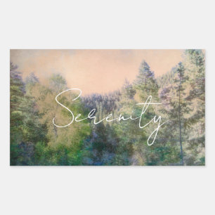 serenity in nature mountain pine trees landscape rectangular sticker