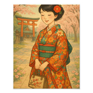 Serenity in Sakura: Japanese Kimono Beauty Photo Print