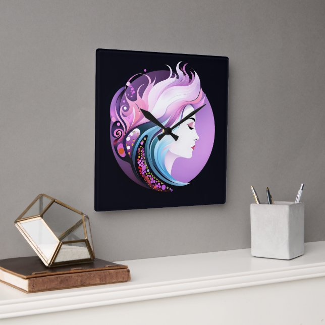 "Serenity in Style" Women's Beauty     Square Wall Clock (Office)