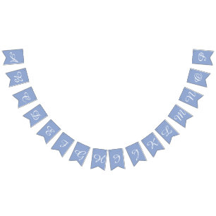 Serenity Light Blue & White Script Letters Custom Bunting
