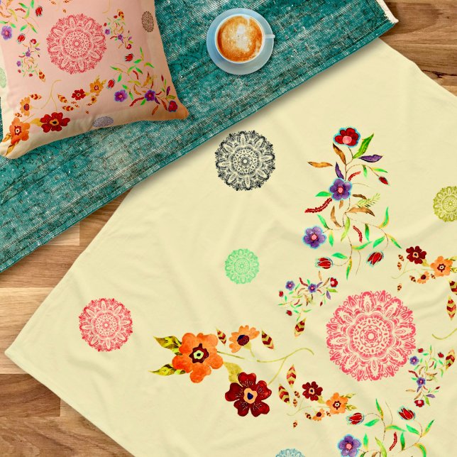 Serenity Mandalas Watercolor Bliss Fleece Blanket (Wrap yourself in serenity with our Serenity Mandalas Boho Bliss Fleece Blanket.)
