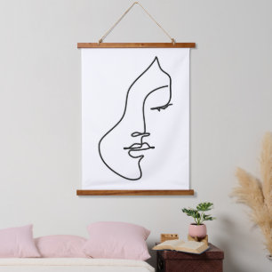 Serenity – Minimalist Female Line Art Portrait Hanging Tapestry