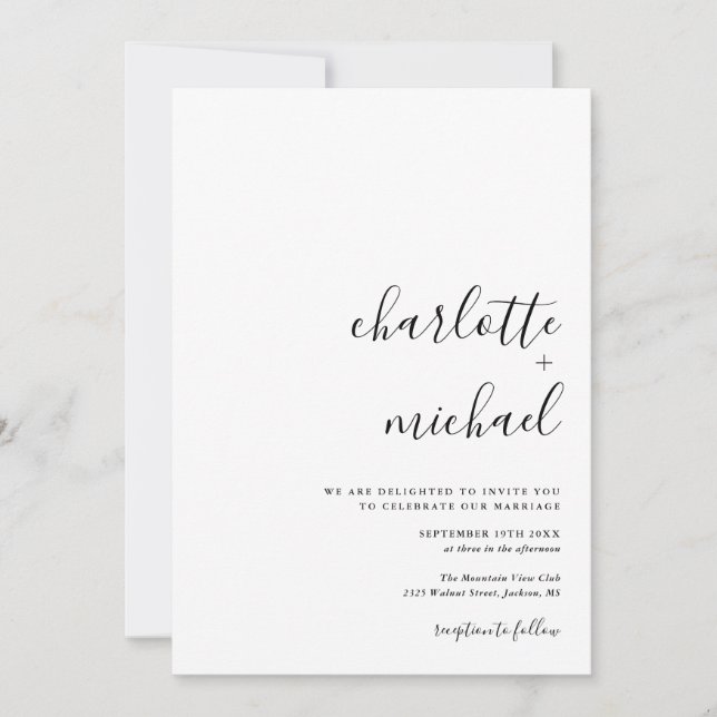 SERENITY Modern Minimalist Script Wedding Invitation (Front)