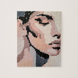 Serenity Modern Neutral Pixel Art Portrait Jigsaw Puzzle