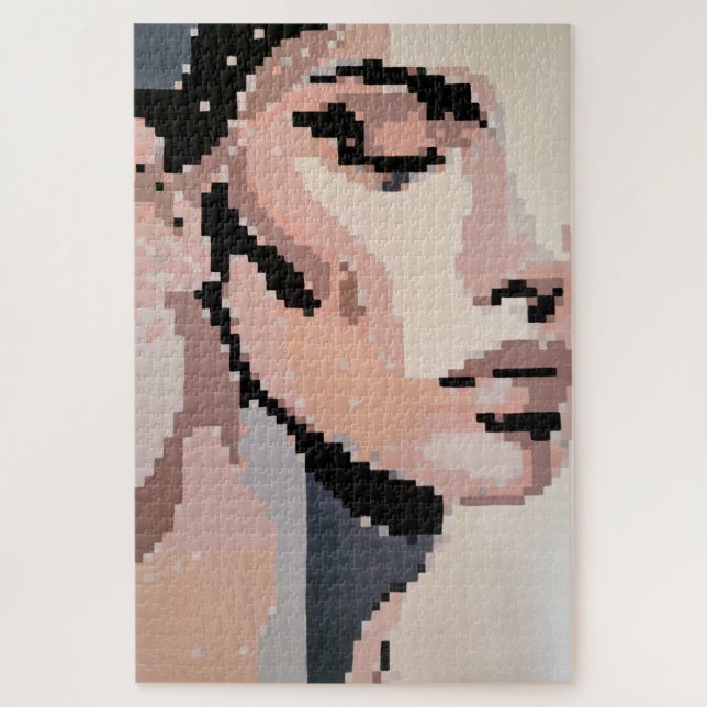 Serenity Modern Neutral Pixel Art Portrait Jigsaw Puzzle (Vertical)