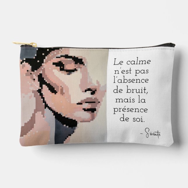 Serenity Modern Portrait Neutre Pixel Art Accessory Pouch (Front)