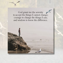 Serenity Prayer Beach Scene with Seagulls