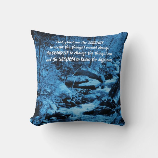 Serenity Prayer Blue Flowing Brook Inspirational  Cushion (Front)