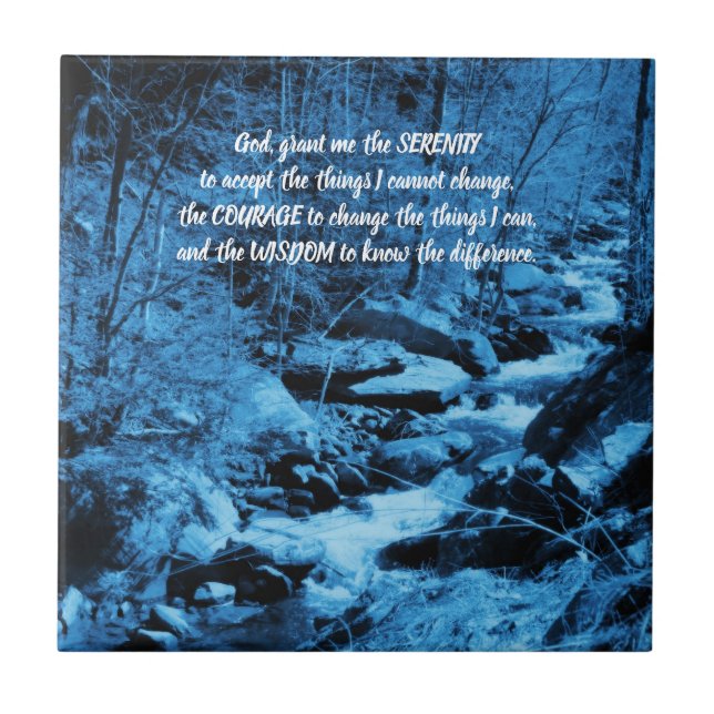 Serenity Prayer Blue Flowing Brook Inspirational  Tile (Front)