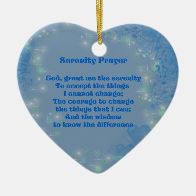 Serenity Prayer Blue Hearts Inspirational  Ceramic Tree Decoration (Front)