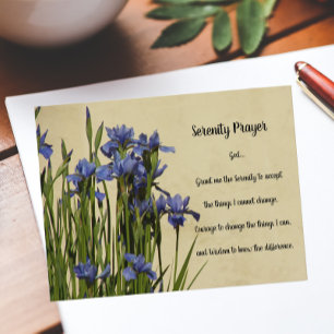 Serenity Prayer Blue Irises Floral Postcard