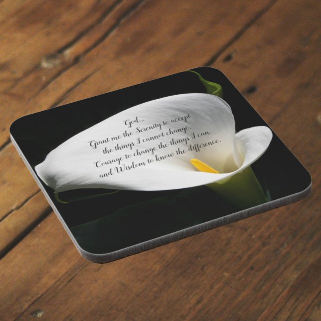 Serenity Prayer Calla Lily Bloom Floral Coaster (In Situ Angled)