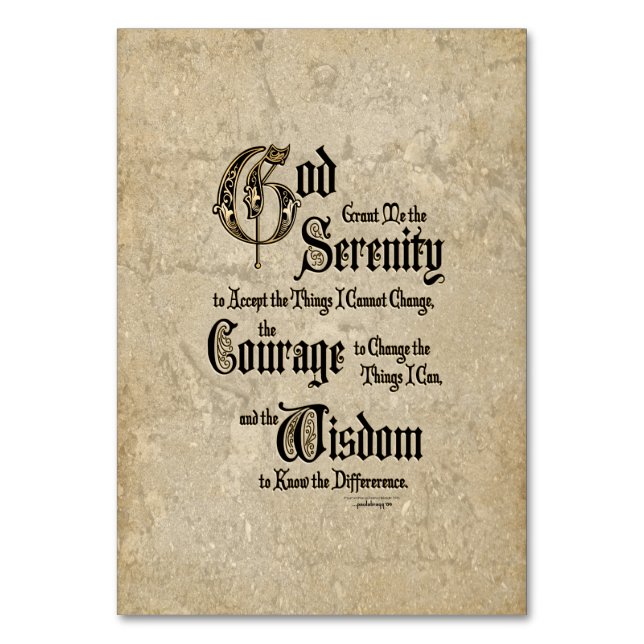 Serenity Prayer: Calligraphy, Antique, Recovery Table Number (Front)