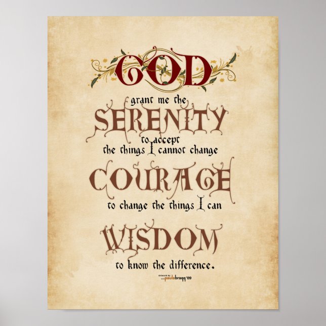 Serenity Prayer: Calligraphy Inspirational Prayer Poster (Front)