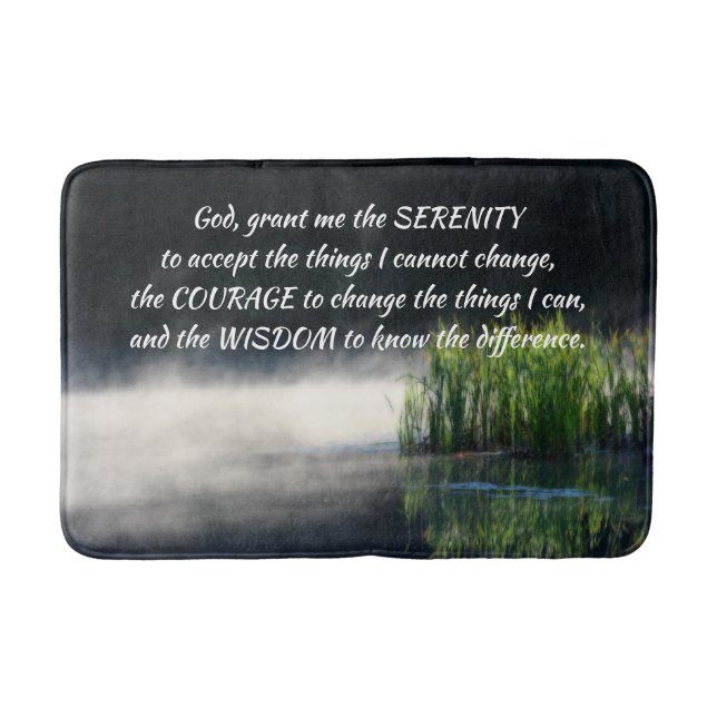 Serenity Prayer Cattails In Mist Inspirational  Bath Mat (Front)
