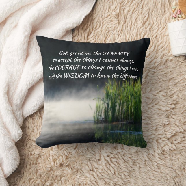 Serenity Prayer Cattails In Mist Inspirational   Cushion (Blanket)