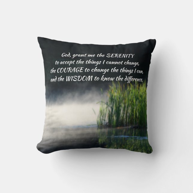 Serenity Prayer Cattails In Mist Inspirational   Cushion (Front)