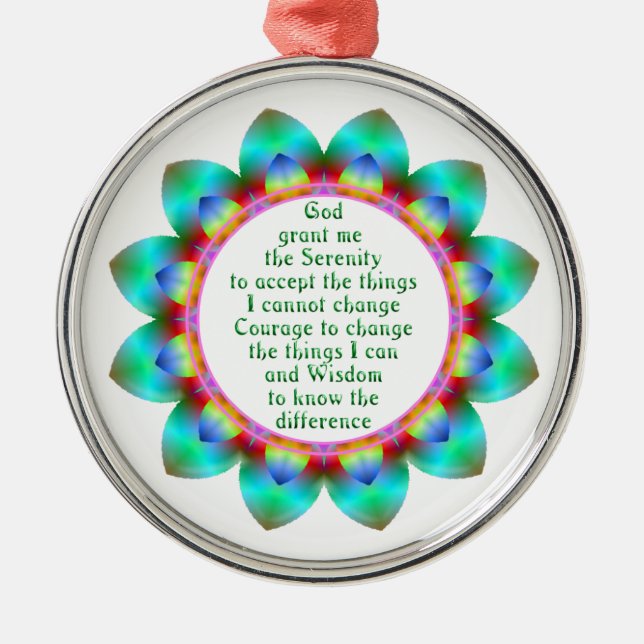 Serenity Prayer centred in 12 petal design flower Metal Tree Decoration (Front)