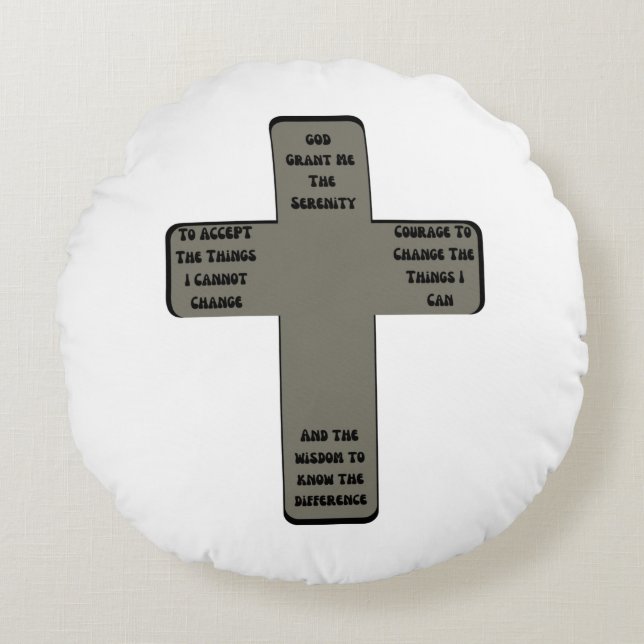 Serenity Prayer Cross Quote Round Cushion (Front)