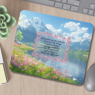 Serenity Prayer Floral Heart With Mountain View Mouse Pad