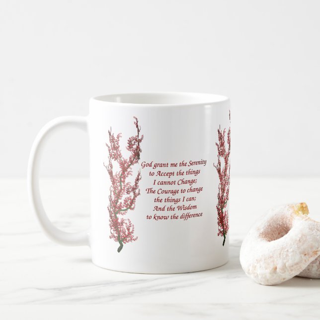 Serenity Prayer Flowering Tree Inspirational   Coffee Mug (With Donut)
