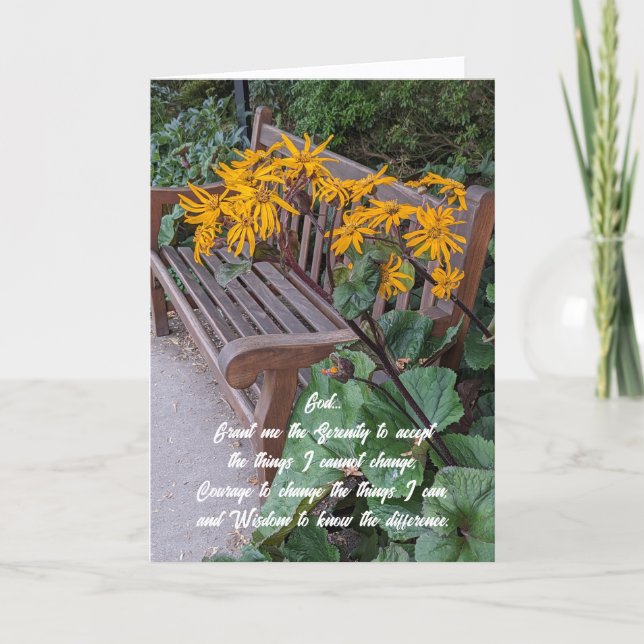 Serenity Prayer Garden Bench Floral Card (Front)