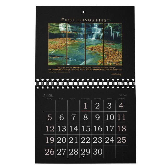 Serenity Prayer God Grant Quote Slogan Recovery Calendar (Apr 2026)