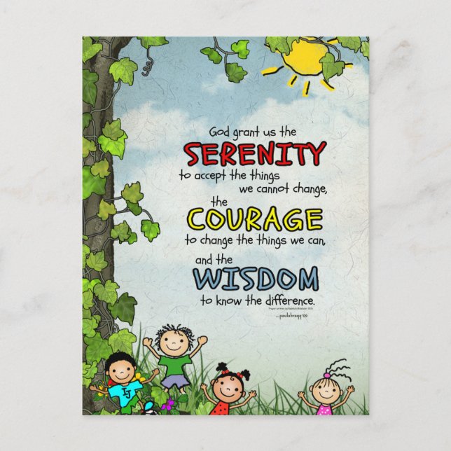 Serenity Prayer: Happy Children, Strength/Recovery Postcard (Front)