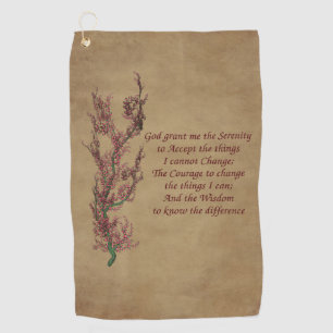 Serenity Prayer Inspirational Quote Floral Golf Towel