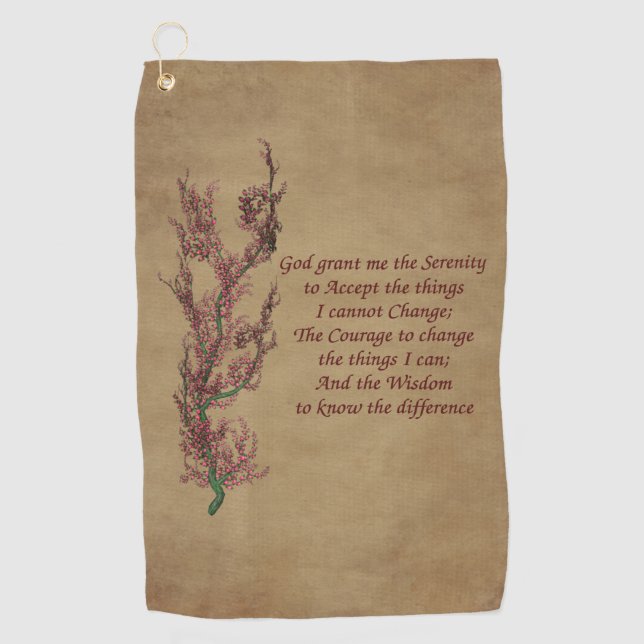 Serenity Prayer Inspirational Quote Floral Golf Towel (Front)