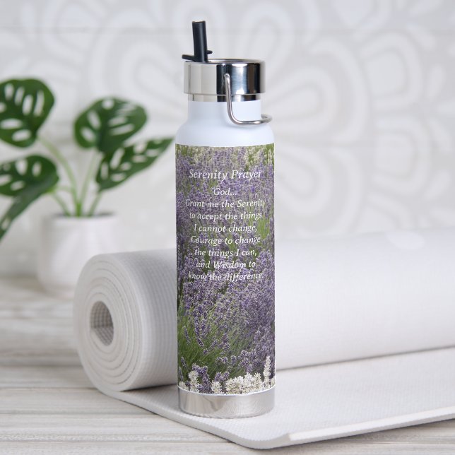 Serenity Prayer Lavender Garden Floral Water Bottle (Yoga)