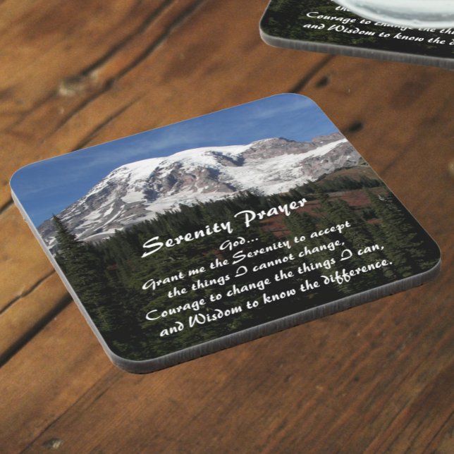 Serenity Prayer Mount Rainier Landscape Coaster (In Situ Angled)