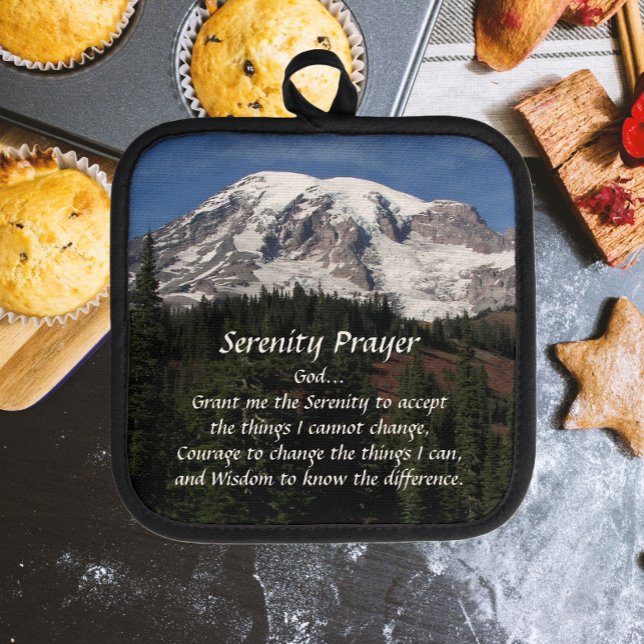 Serenity Prayer Mount Rainier Landscape Pot Holder (In Situ)