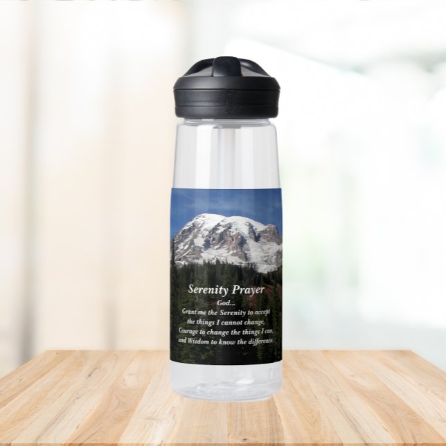 Serenity Prayer Mount Rainier Landscape Water Bottle (In Situ Table)