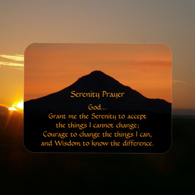 Serenity Prayer Mountain Sunset Landscape Magnet (Sunset Background)
