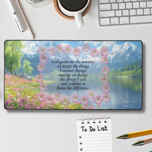 Serenity Prayer Mountain View With Wildflowers Desk Mat