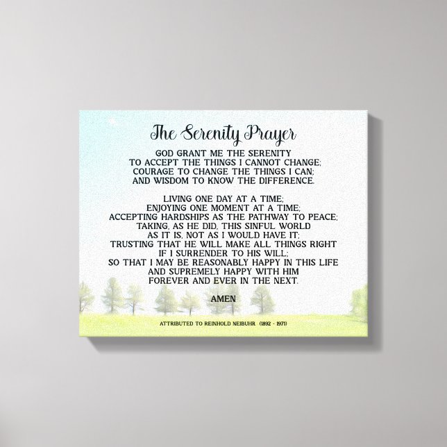 Serenity Prayer On Peaceful Landscape Art  Canvas Print (Front)