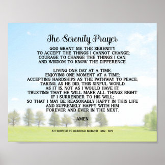 Serenity Prayer On Peaceful Landscape Art  Poster