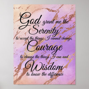 Serenity Prayer on pink, violet, rose gold back Poster