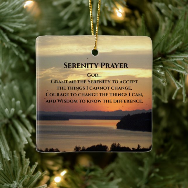 Serenity Prayer Orange Seascape Sunset Ceramic Ornament (Tree)