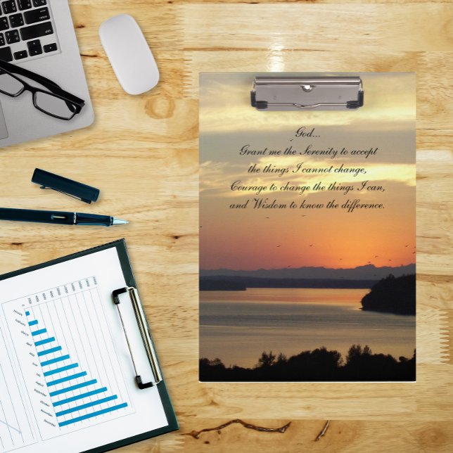 Serenity Prayer Orange Seascape Sunset Clipboard (In Situ)