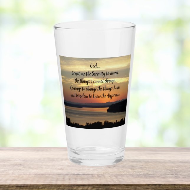 Serenity Prayer Orange Seascape Sunset Glass (In Situ)