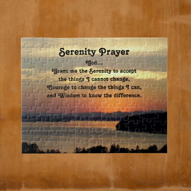 Serenity Prayer Orange Seascape Sunset Jigsaw Puzzle (In Situ)