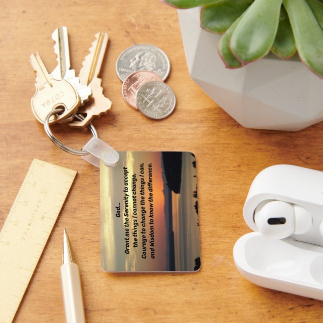 Serenity Prayer Orange Seascape Sunset Key Ring (Desk)