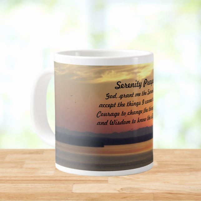 Serenity Prayer Orange Seascape Sunset Large Coffee Mug (In Situ)