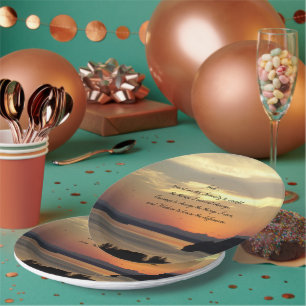 Serenity Prayer Orange Seascape Sunset Paper Plate